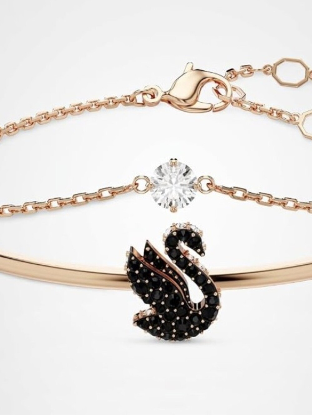 Swarovski Rose Gold Swan Bangle with Black Crystal Accents